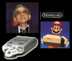 Nintendo: Empresa que va dominar el mercat dels anys 80 i part dels 90. Exemples del seu domini a la dreta la Super Nintendo Entertainment System i a l'esquerra el seu antecesor de 8 bits la Nintendo Entertainment System